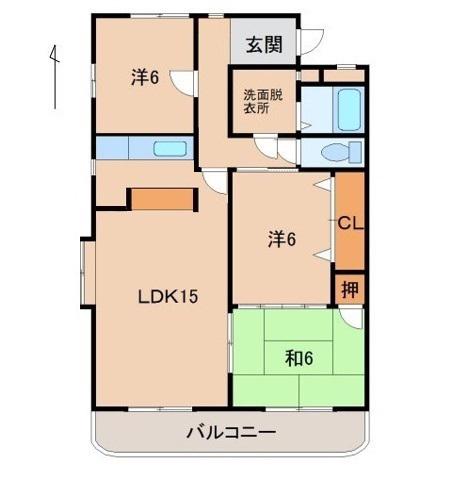 ヴィラ小松原(3LDK/2階)の間取り写真