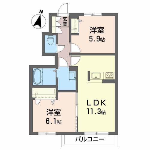 アミコート(2LDK/1階)の間取り写真