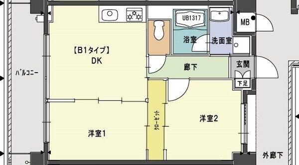 ルシェリオ(2DK/2階)の間取り写真