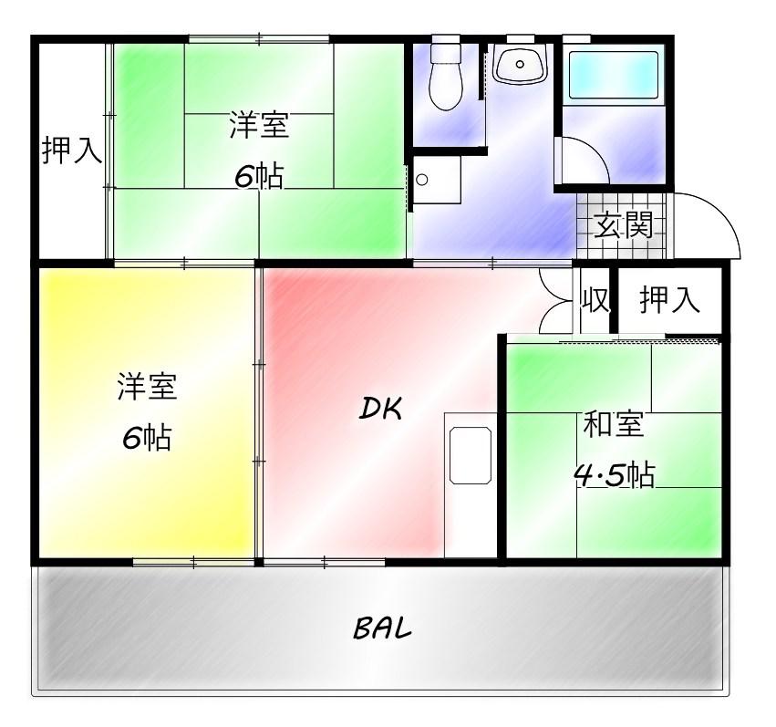 ビレッジハウス直方2号棟(3DK/2階)の間取り写真