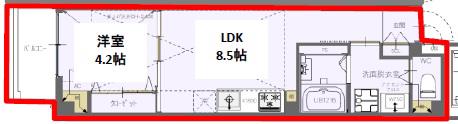リュクス塚本(1LDK/5階)の間取り写真