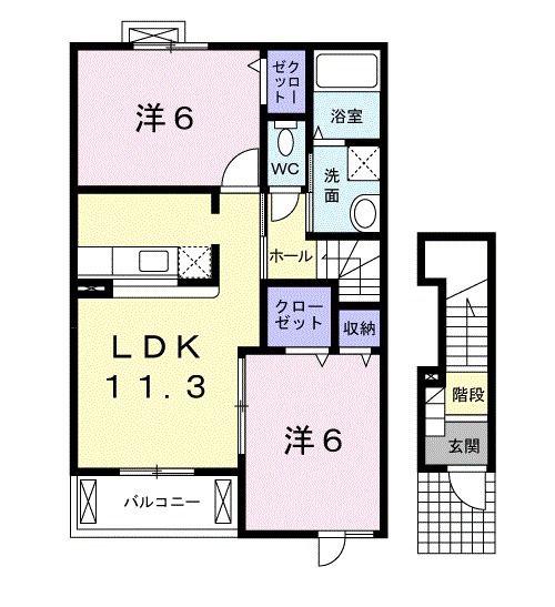 ウエストリバー 弐番館(2LDK/2階)の間取り写真