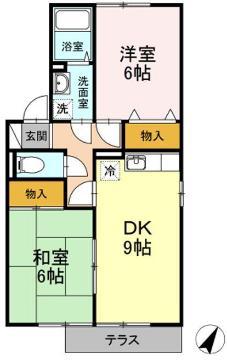 ハイムタケウチ D棟(2DK/1階)の間取り写真