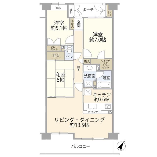 清瀬パークハウス(3LDK/3階)の間取り写真
