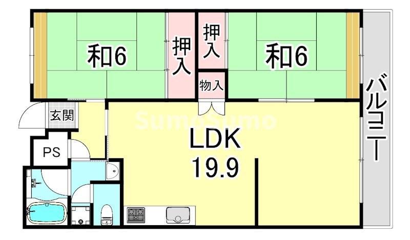 UR武庫川 28号棟(2LDK/10階)の間取り写真