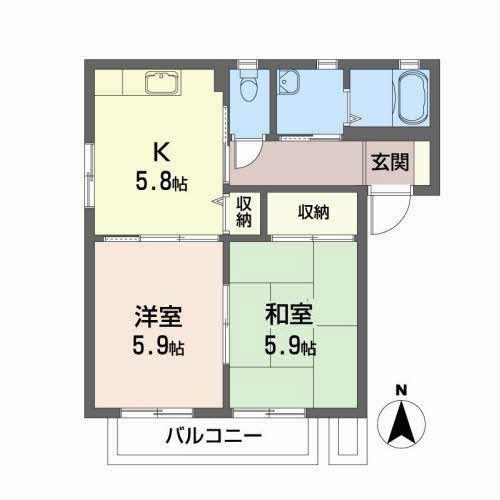 アモール八島田B(2K/2階)の間取り写真