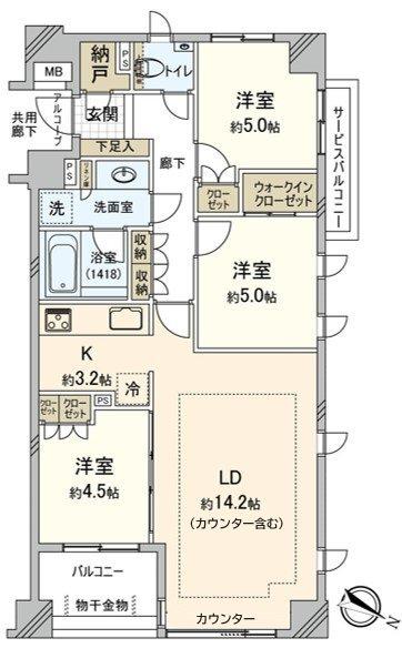 ディアナコート石神井公園(3LDK/2階)の間取り写真