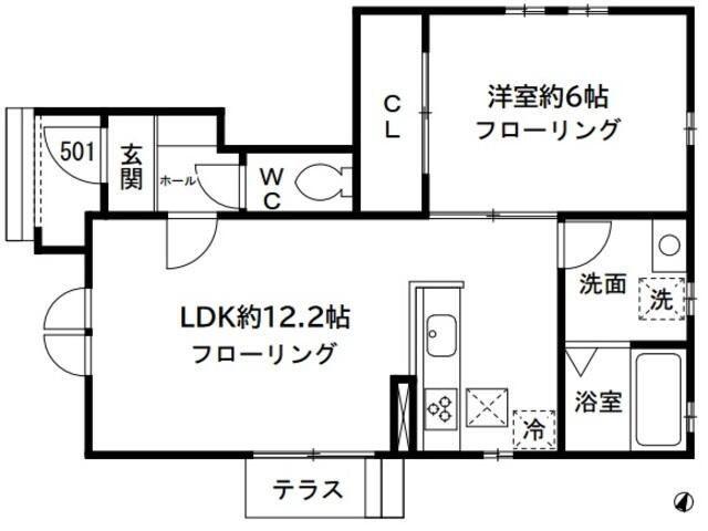 小田急線 経堂駅 徒歩9分 2階建 築11年(1LDK/1階)の間取り写真