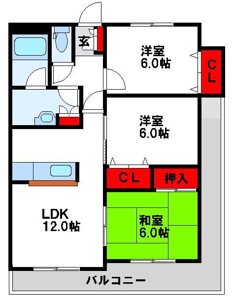 カスティール東郷(3LDK/6階)の間取り写真