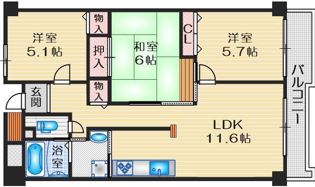 グランベール桃山台(3LDK/2階)の間取り写真