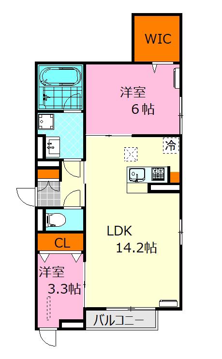 D-AXIS旭 A棟(2LDK/2階)の間取り写真