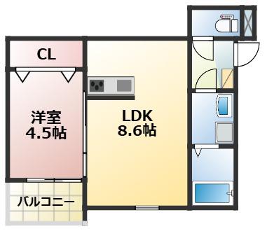 フォレスト渡鹿(1LDK/1階)の間取り写真