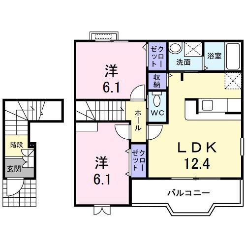 アルカン シェル A(2LDK/2階)の間取り写真
