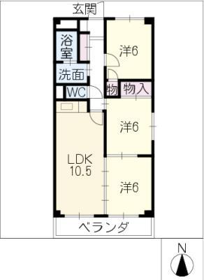 グレース名西(3LDK/3階)の間取り写真