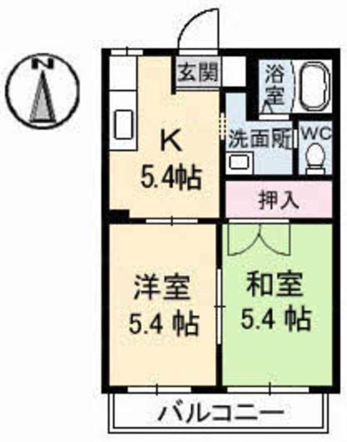 グリーンコーポN B棟(2K/2階)の間取り写真