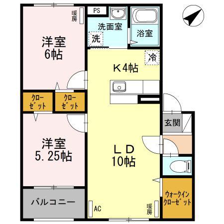 ハピネス本通(2LDK/1階)の間取り写真