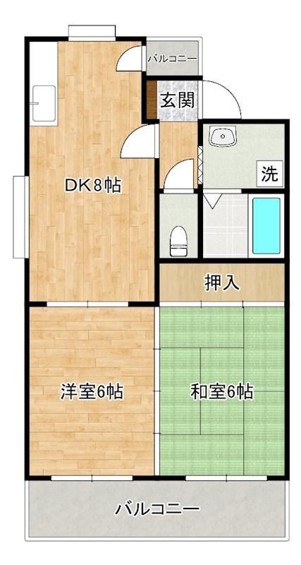 シャレードでぐち(2DK/2階)の間取り写真
