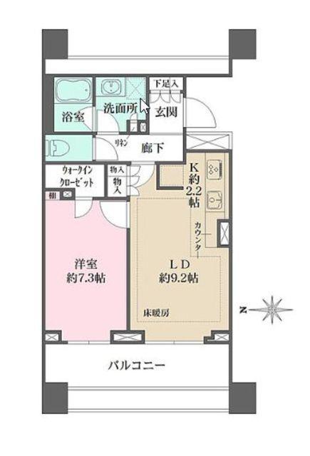 パークハウス東中野リヴゴーシュ(1LDK/1階)の間取り写真