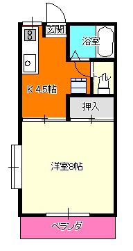 サンヴェール長瀬(1K/1階)の間取り写真