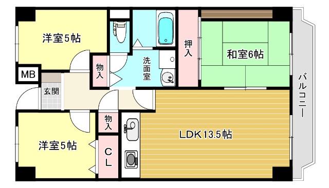 プレスト・コート壱番館(3LDK/1階)の間取り写真