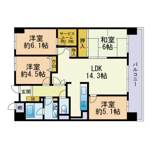 西新南ハイツ(4SLDK/3階)の間取り写真