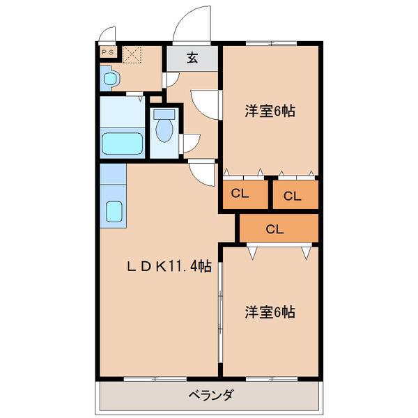 マリベール大在(2LDK/1階)の間取り写真