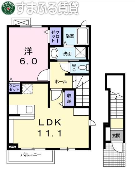 AI-6(1LDK/2階)の間取り写真