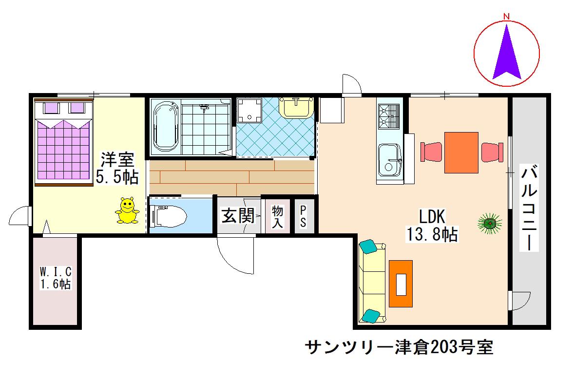 サンツリー津倉(1LDK/2階)の間取り写真