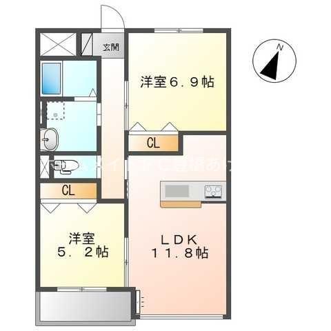 エルヴェ汐焼B(2LDK/3階)の間取り写真