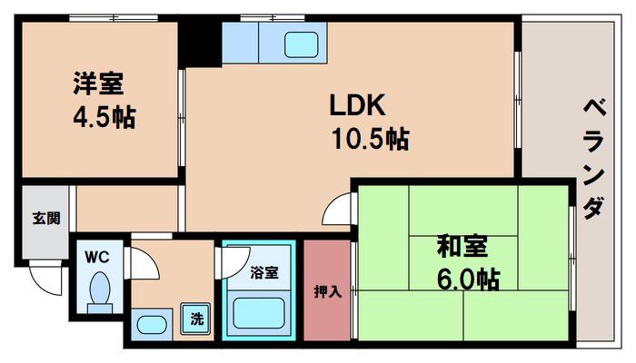 勝山ビューハイツ(2LDK/4階)の間取り写真