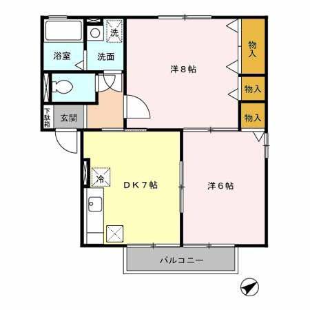 グランシャリオI(2DK/1階)の間取り写真