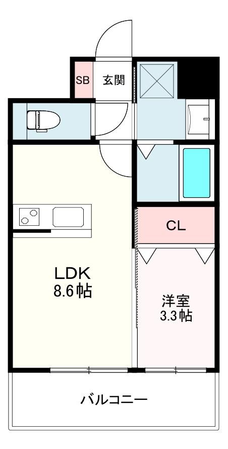 ワイズコート別府駅前(1LDK/8階)の間取り写真