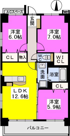 エミネンス新宮(3LDK/4階)の間取り写真
