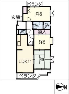桜花城レジデンス(3LDK/3階)の間取り写真