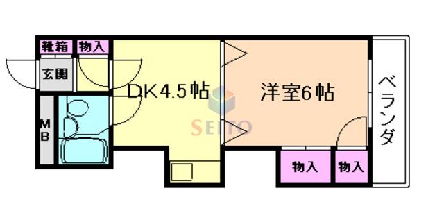 ヴェルデみき(1DK/2階)の間取り写真