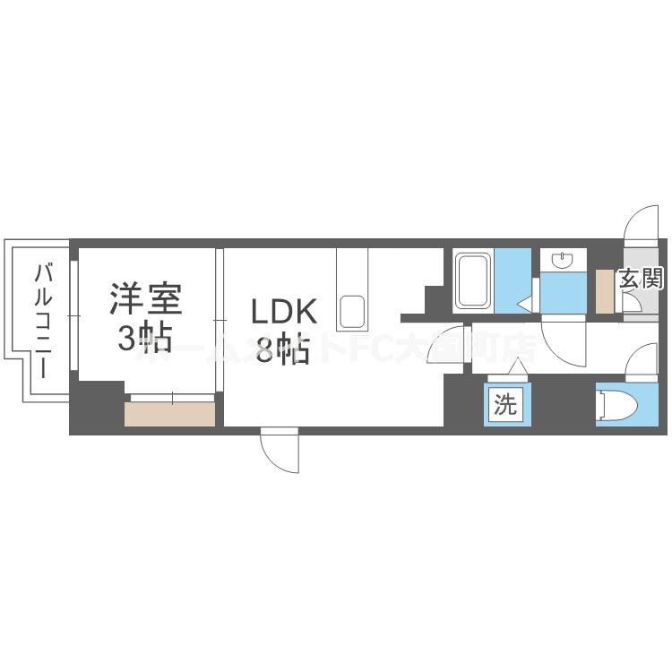 フロンティアコート堺筋本町(1LDK/6階)の間取り写真