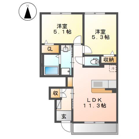 リーベリア(2LDK/1階)の間取り写真