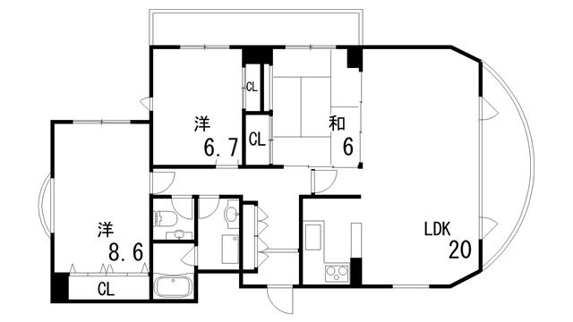 ベルコート芦屋(3LDK/3階)の間取り写真