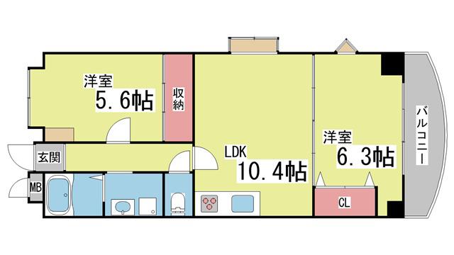リッジビラ六甲(2LDK/4階)の間取り写真