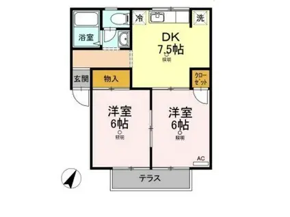 プレジール佐藤C(2DK/1階)の間取り写真