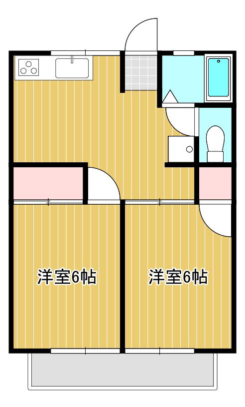 シティハイムさつきB棟(2DK/2階)の間取り写真