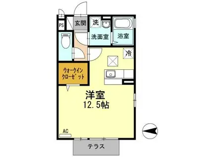 リビングタウン三原(ワンルーム/1階)の間取り写真