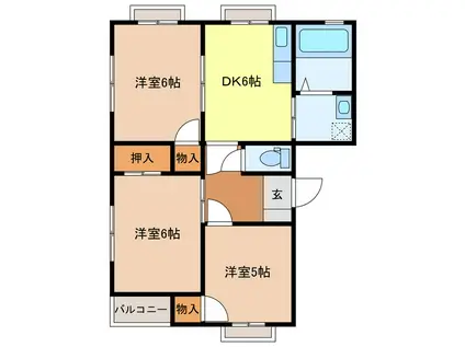 富士ハイツA・B(3DK/1階)の間取り写真