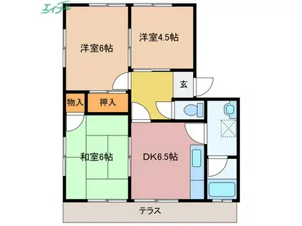 パークシティ五十鈴(3DK/1階)の間取り写真