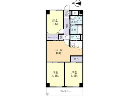 グランブリック水戸(3LDK/5階)の間取り写真