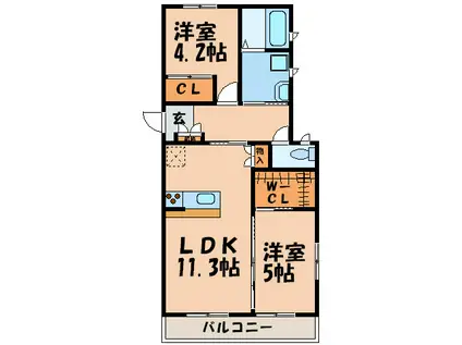 ミカサ箱崎宮前(2LDK/1階)の間取り写真