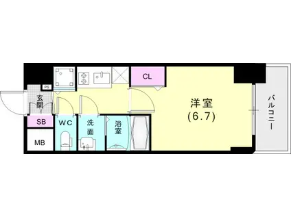 プレサンスKOBEシフォン(1K/9階)の間取り写真