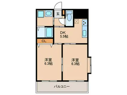 エルシオン西千石(2DK/6階)の間取り写真