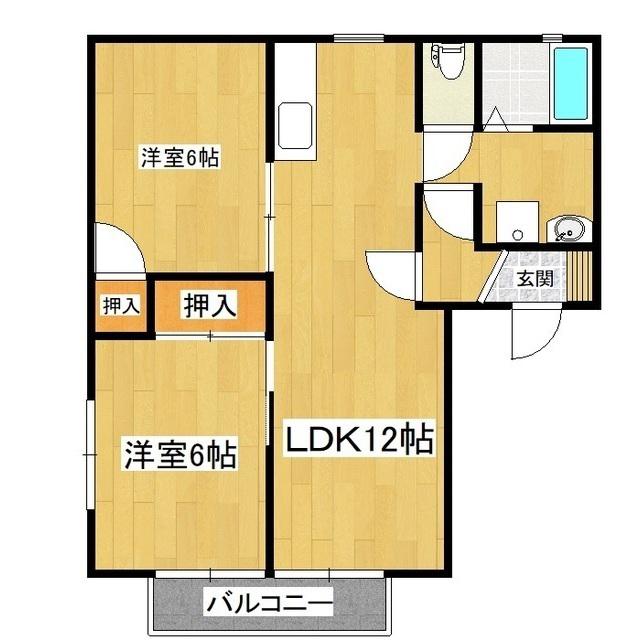 ツインウッドスクエアA・B(2LDK/2階)の間取り写真