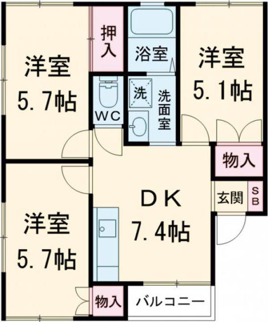 まるたか観光みのりテラスハウス B(3DK/1階)の間取り写真